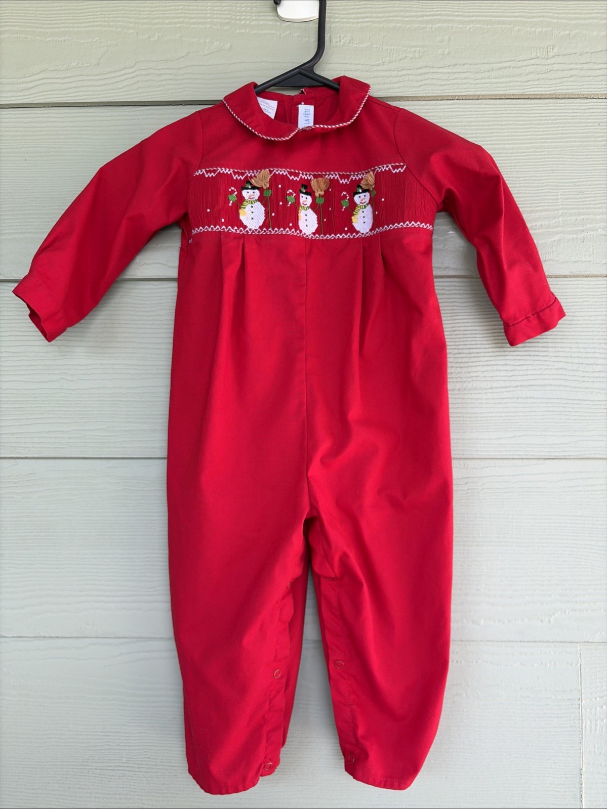 Vive la Fete Red Christmas Holiday Smocked Snowman 1pc Outfit Unisex Toddler 24M