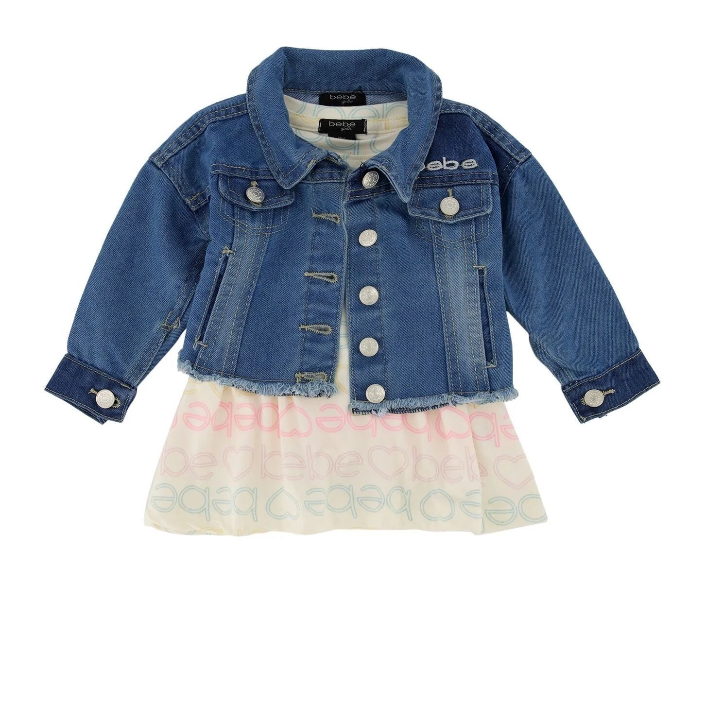 NWT Baby Girls Bebe Print Skater Dress and Denim Jacket Set Size 24M