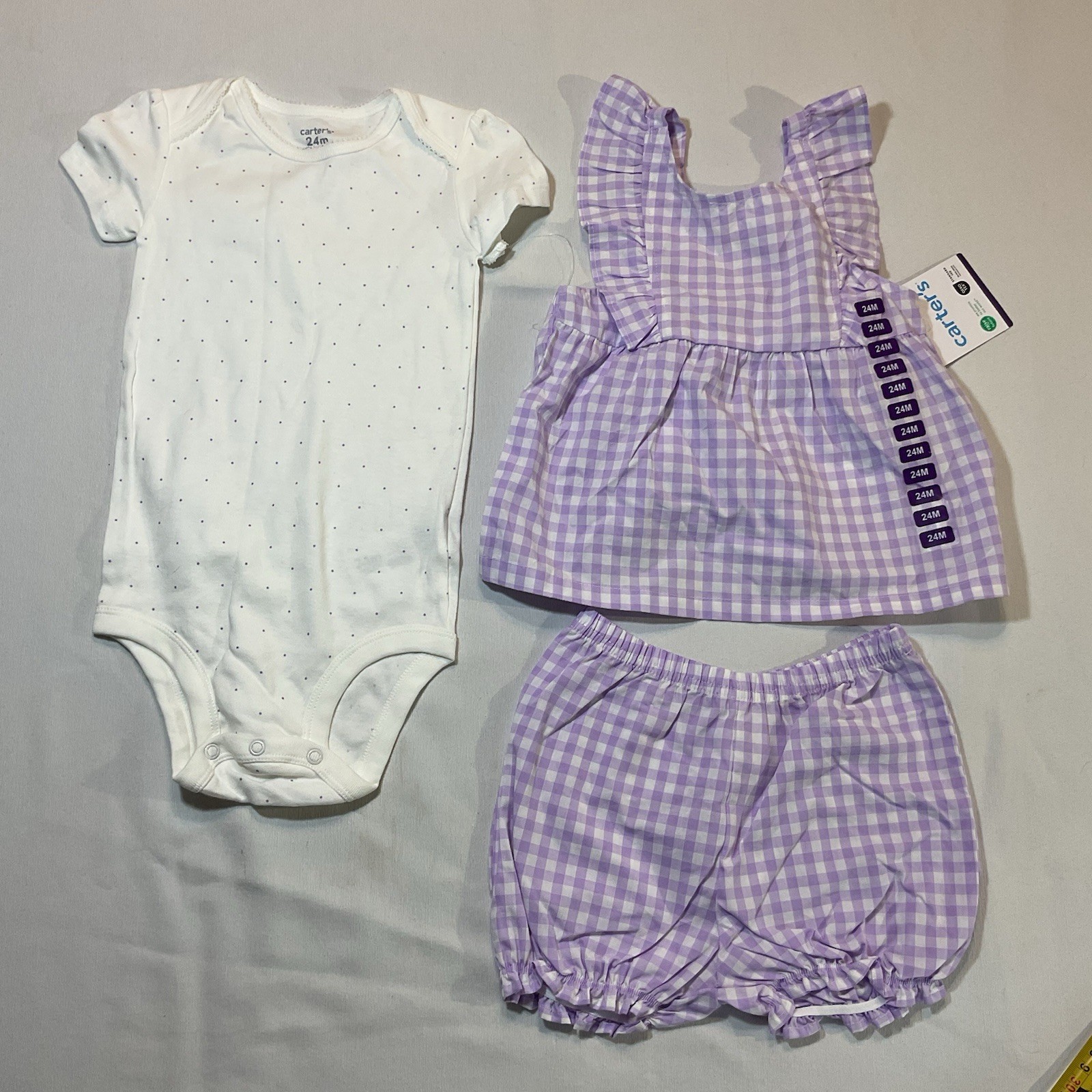 Carters 24 Mth 3 Piece Purple Ginhgam