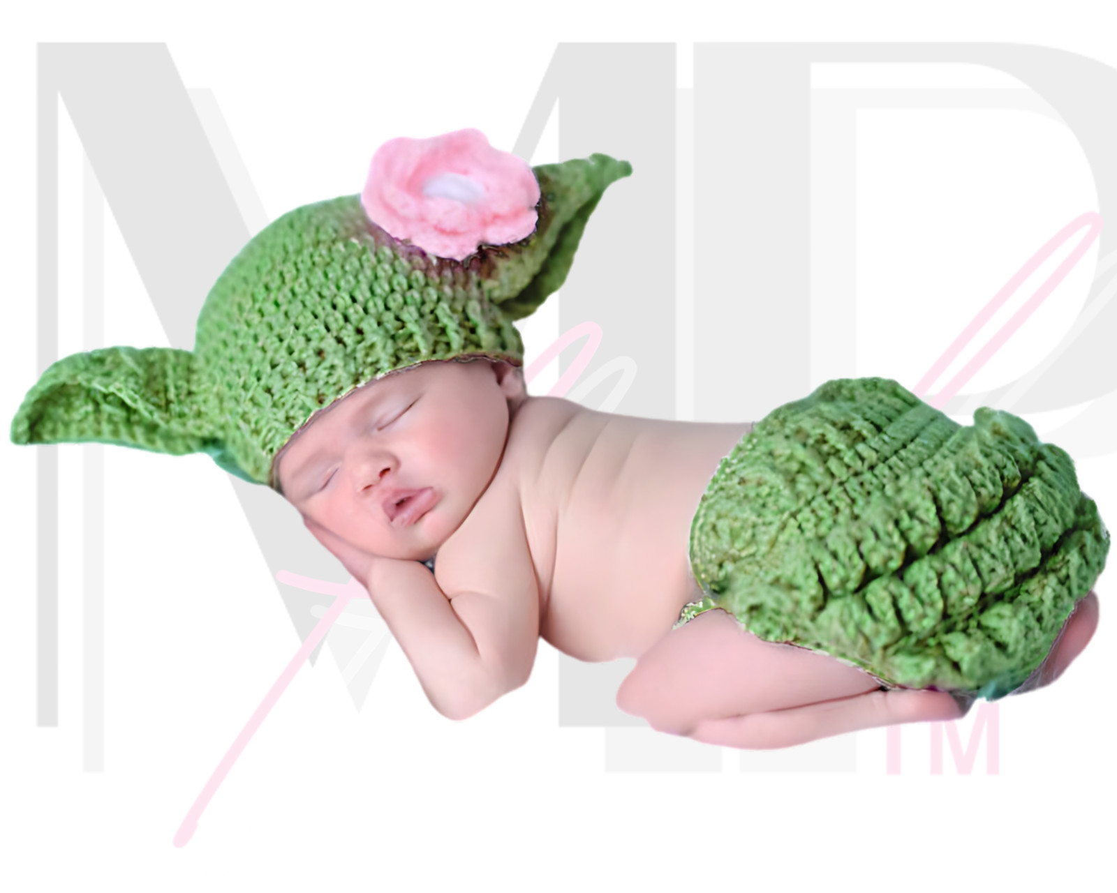 ​Star Wars Yoda Newborn 0-3 Mo Pink Flower Baby Knit Photography Hat Pant Outfit