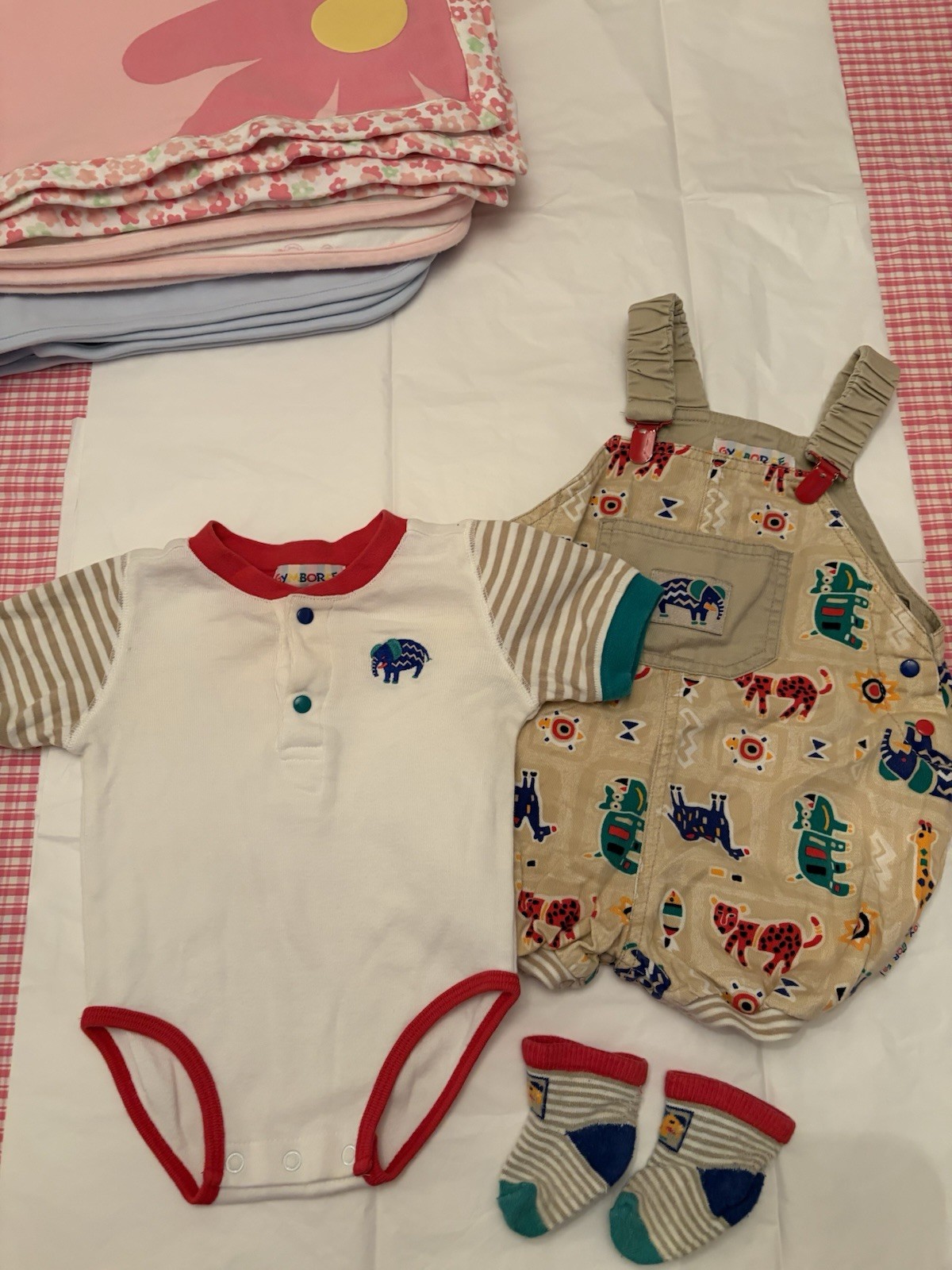 Gymboree 3pc Infant Outfit Set Overall Bodysuit Socks Cotton Safari SS