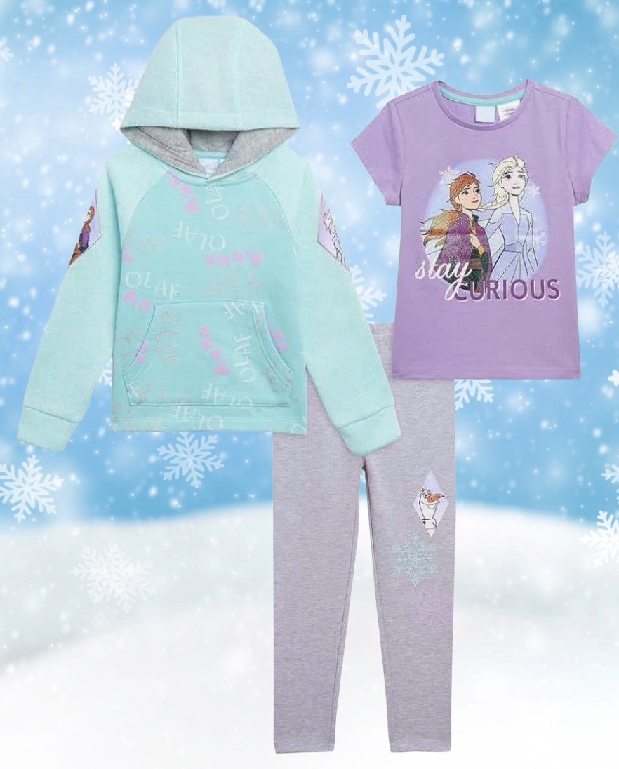 Disney Frozen Toddler Girls 3pc Hoodie T-Shirt Sweat Pants Teal/Purple Size