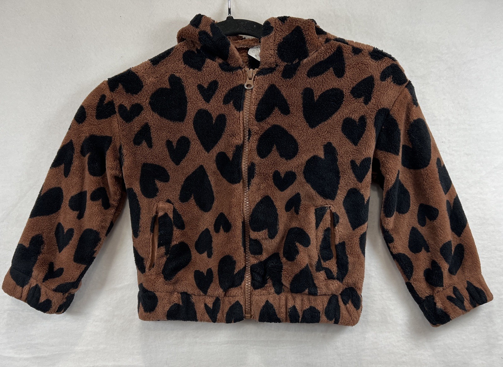 Carter’s Heart Fuzzy Hoodie Size 4T/4A Brown And Black