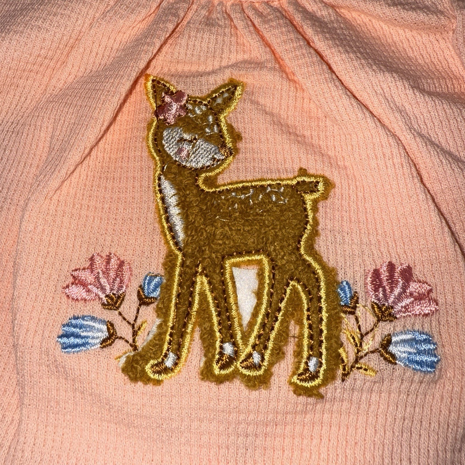 Little Beginnings 2 Piece Set Baby Girl 3-6months Peach Overalls, Deer & Flowers