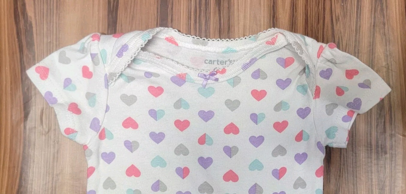 CARTER’S BABY GIRL 6M ICE CREAM PURPLE PINK HEARTS 3 PC SET PANTS & BODYSUITS