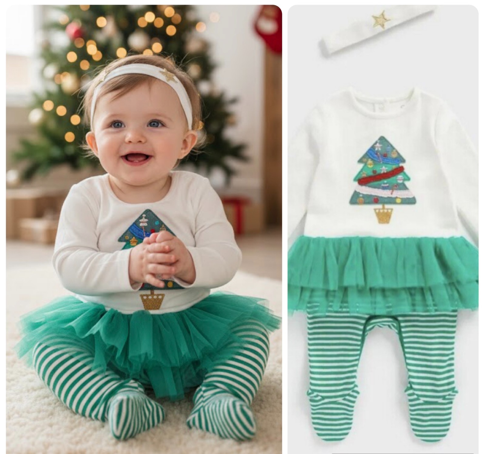 Baby Girls Christmas Romper Outfit Mothercare Headband Tutu Festive 2 piece Set