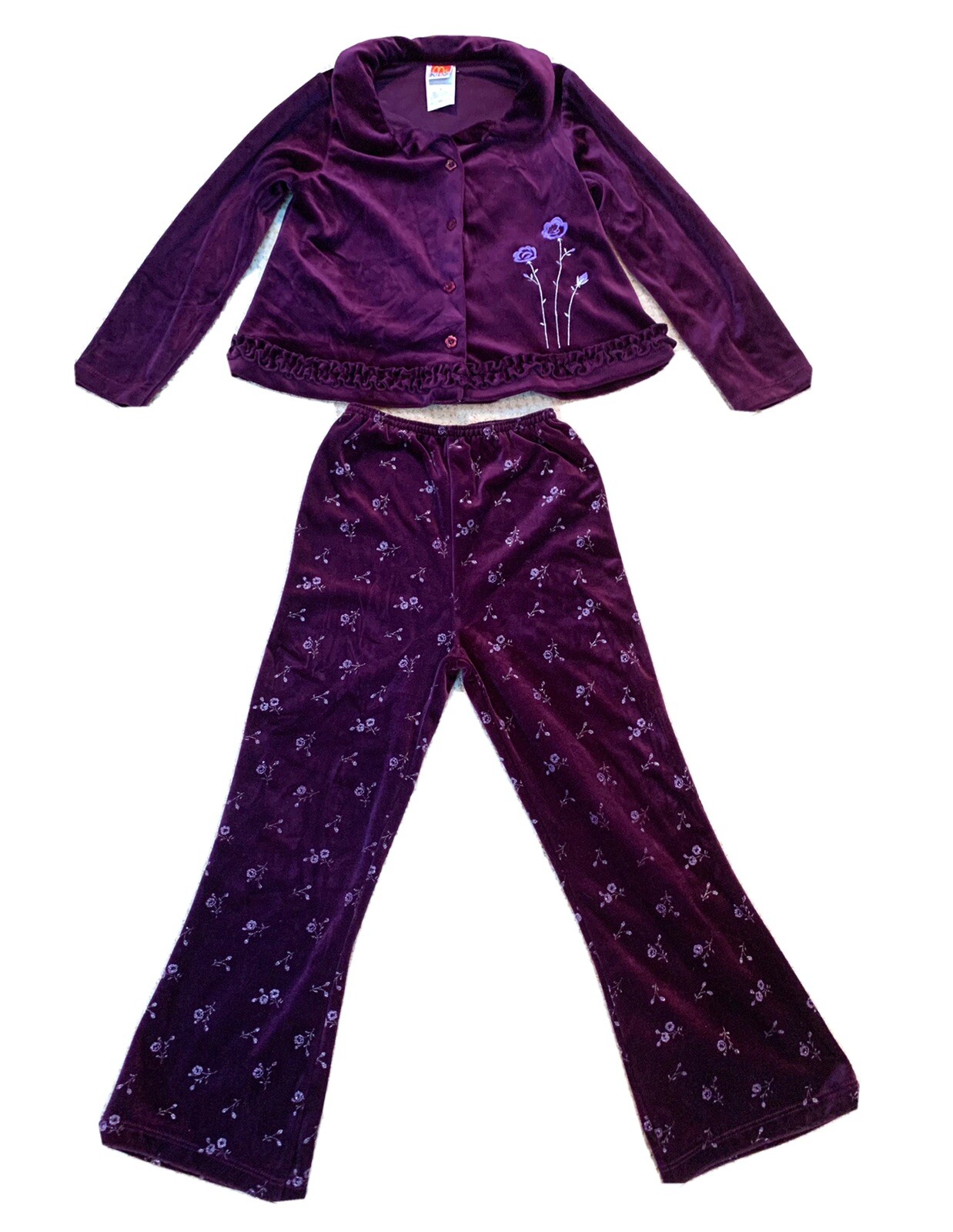 Vintage Girls McKIDS Purple Velvet Pant/Shirt Outfit Set Size 6