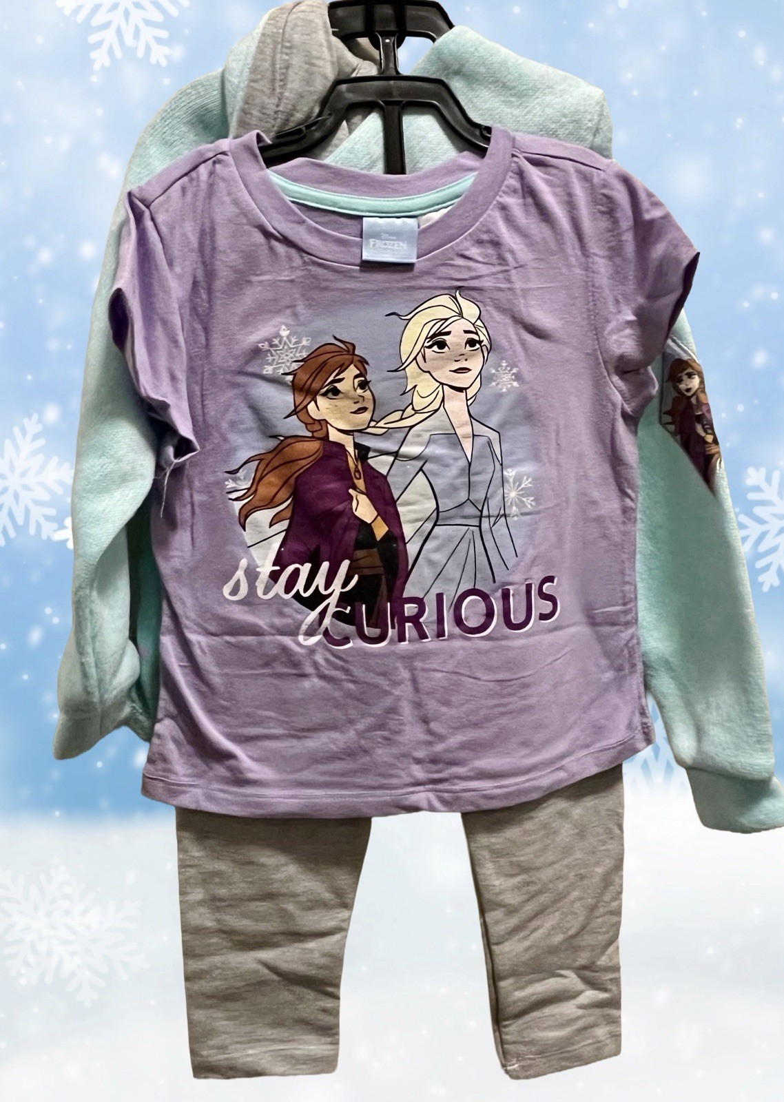 Disney Frozen Toddler Girls 3pc Hoodie T-Shirt Sweat Pants Teal/Purple Size