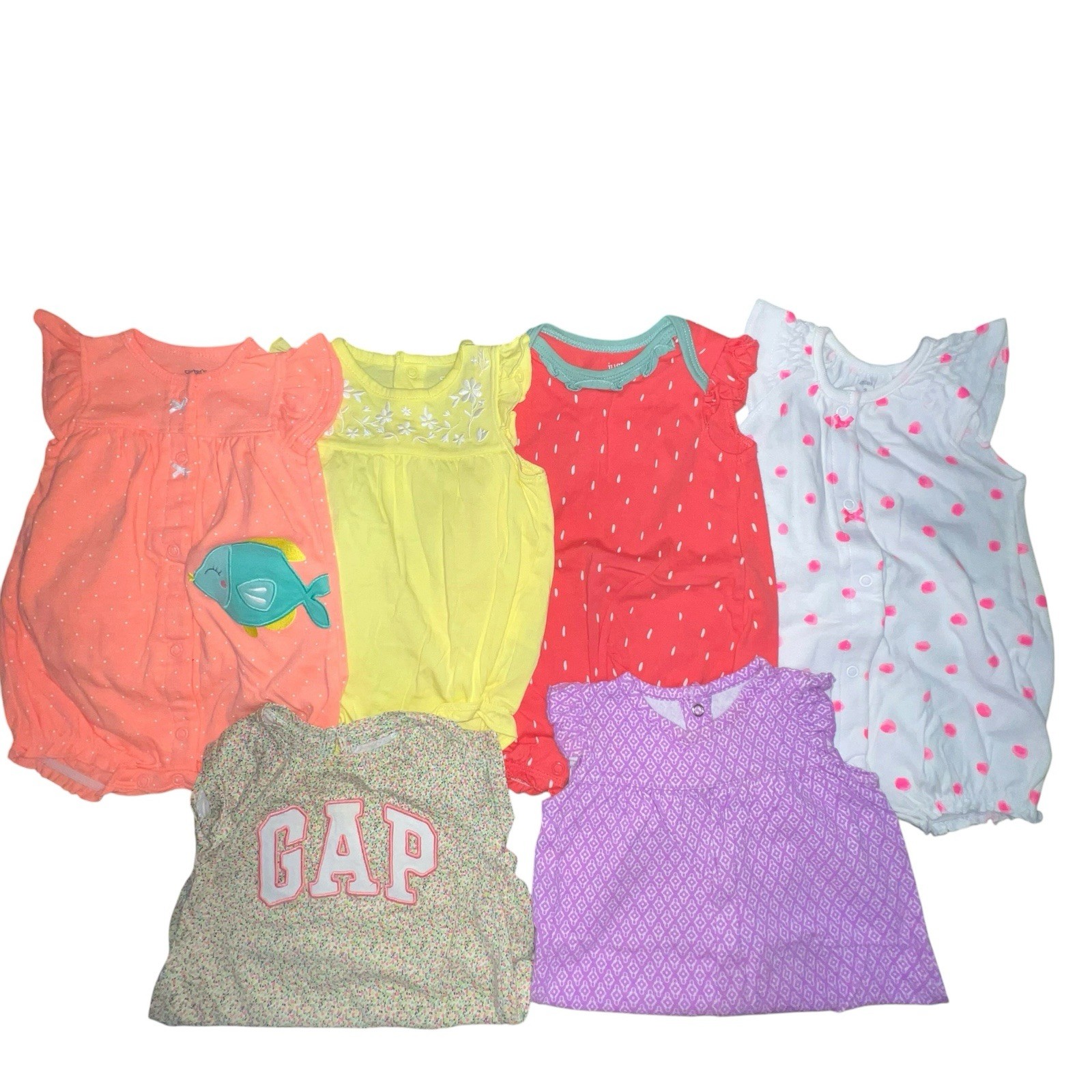 Bundle Of 6 Baby Girls One Piece Outfits 0-3M Summer Fish Watermelon Gap Carters