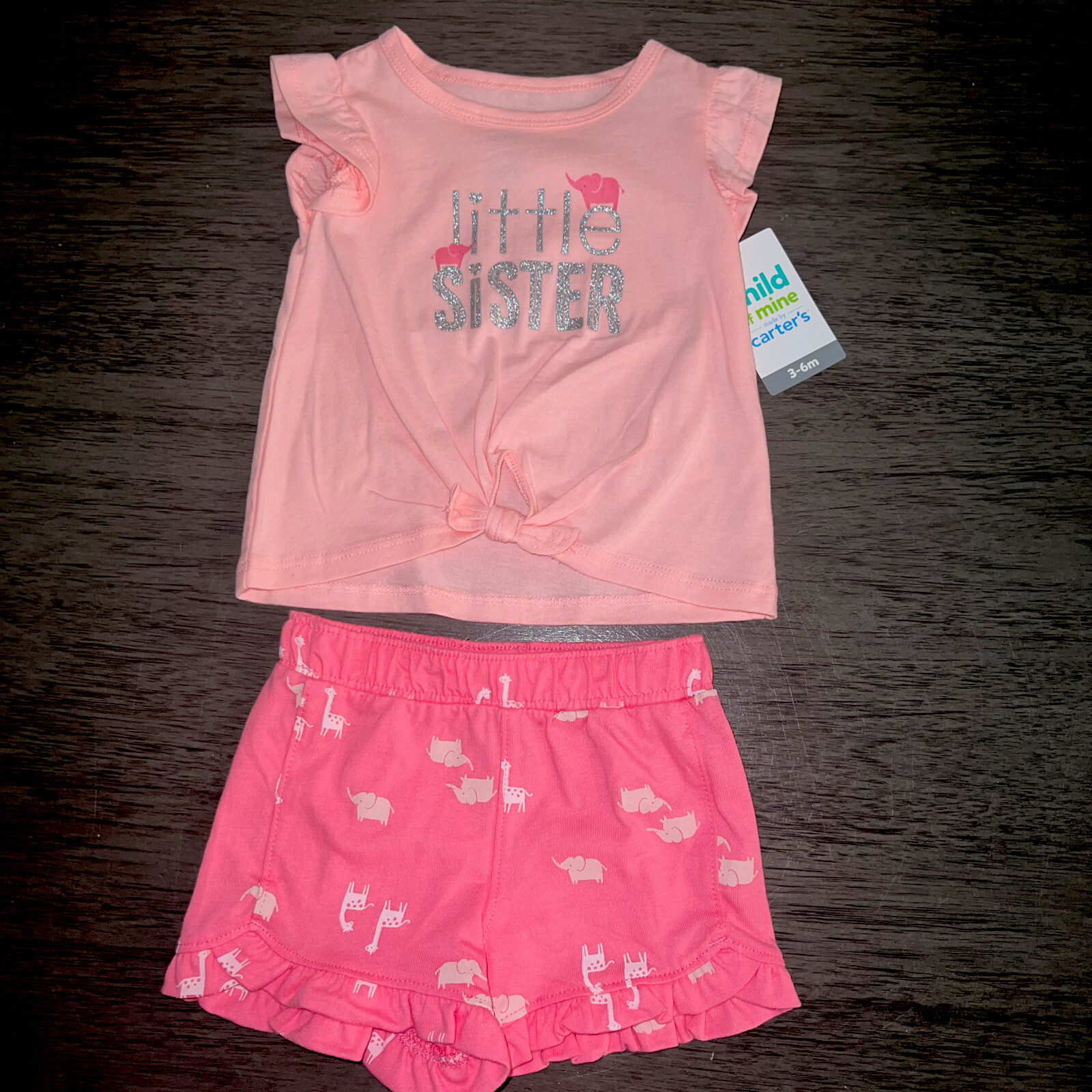 Carter’s Little Sister Shorts Outfit Set Elephant Giraffe NWT 3-6 Months