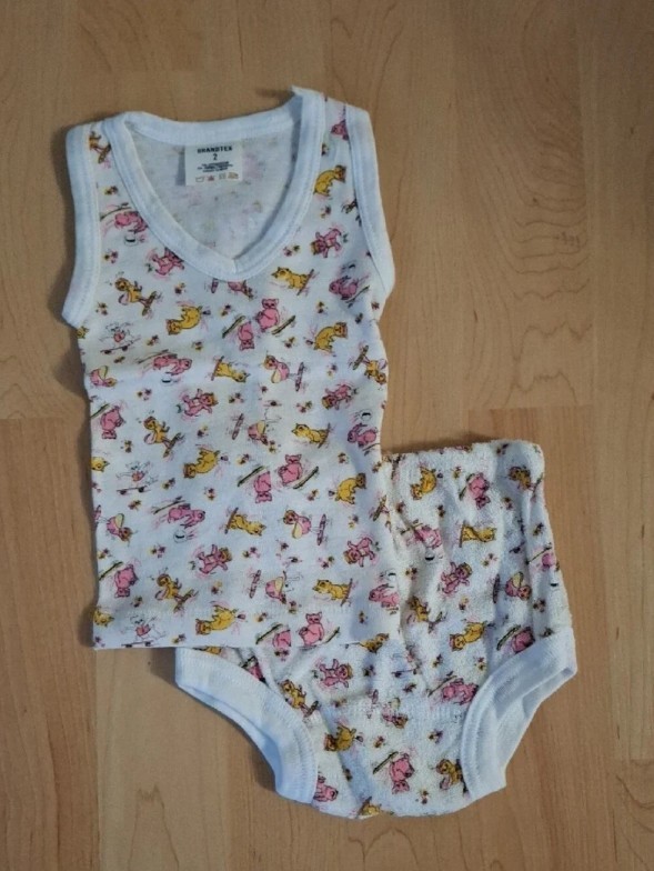Vintage Baby Grandtex White Tank & Briefs Set with Pink and Yellow Animal Print