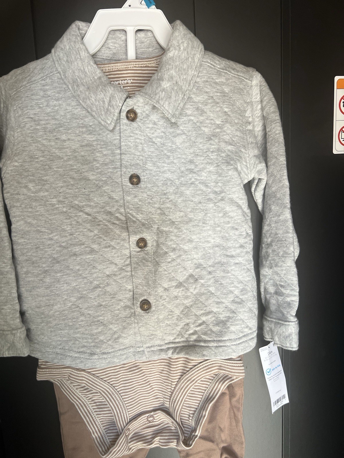 Carter’s 3-Piece Cardigan Bodysuit Pants Set Striped Quilted Cotton 24M