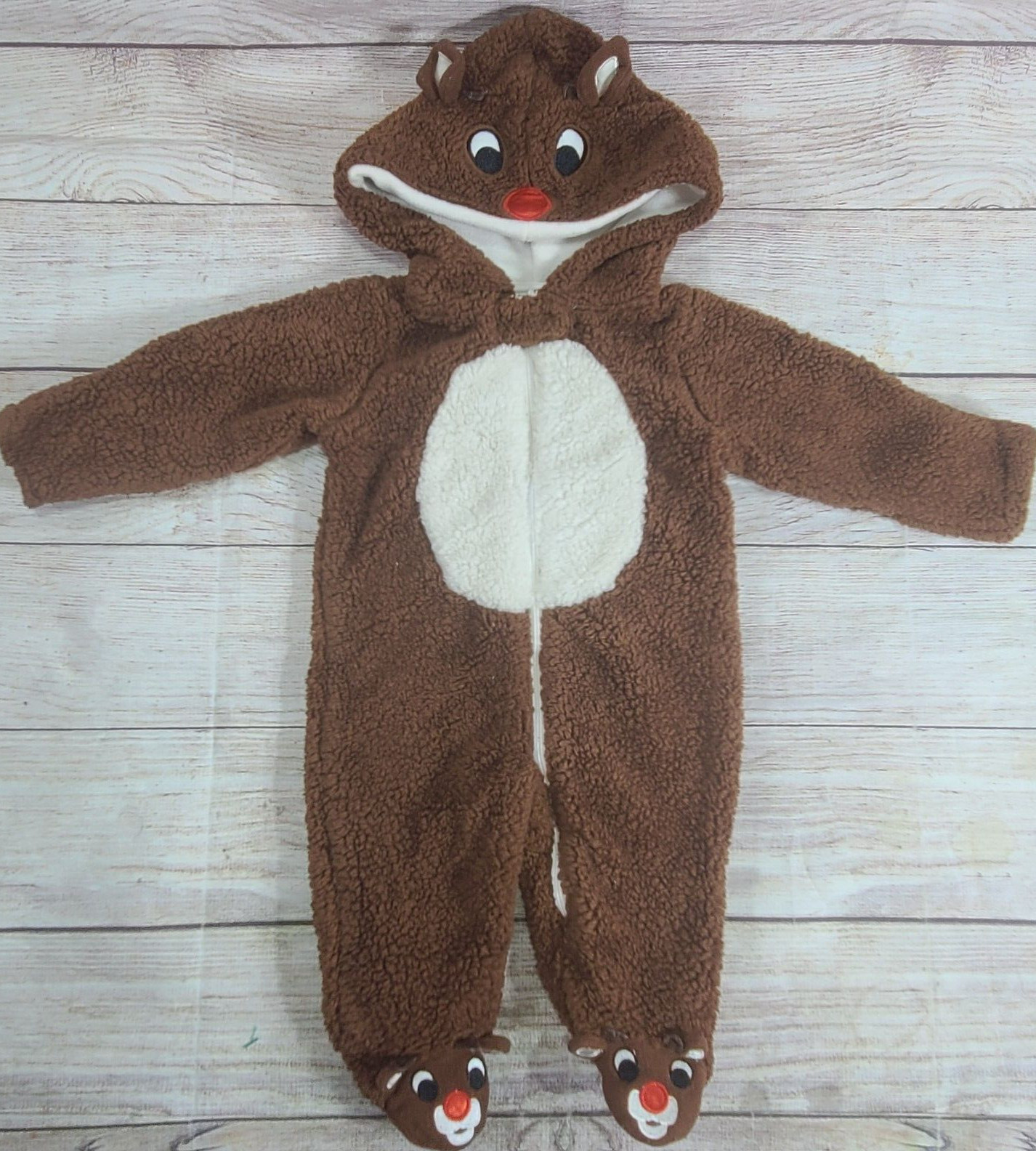 Rudolph The Red Nosed Reindeer Outfit Infant 6 Months Brown Zip Front Christmas