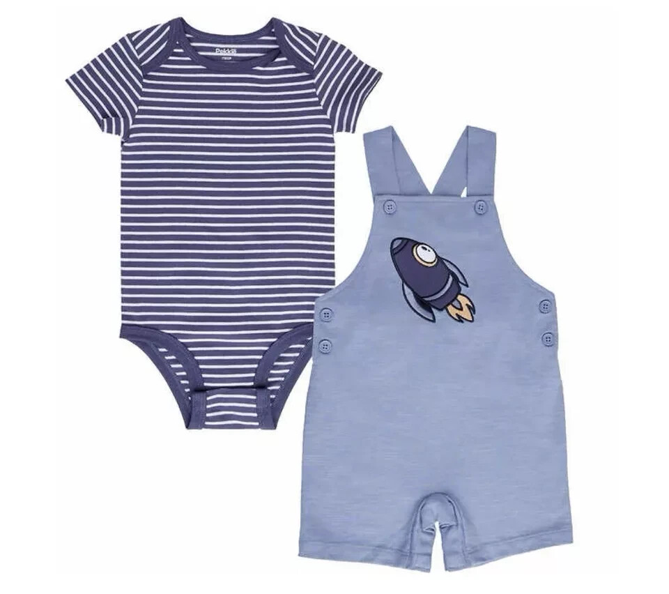 NEW 4-Piece Pekkle Overall & Short Set Outfit, Rocket + Astronaut, Boys 6 months
