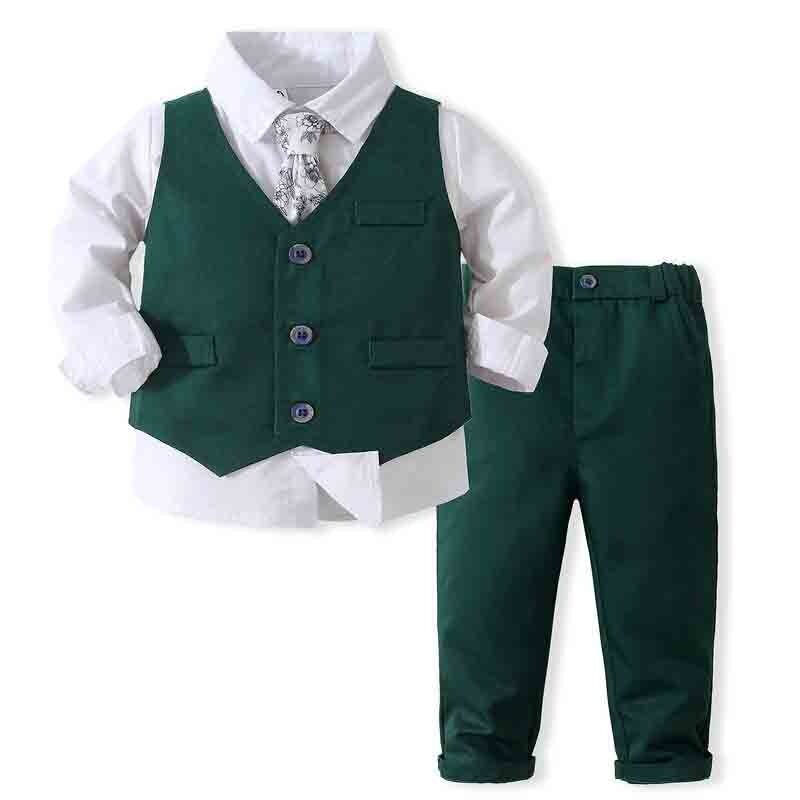 Autumn Formal Suits Clothes Long Sleeve Shirt Tie Vest Trousers 5Pcs Set