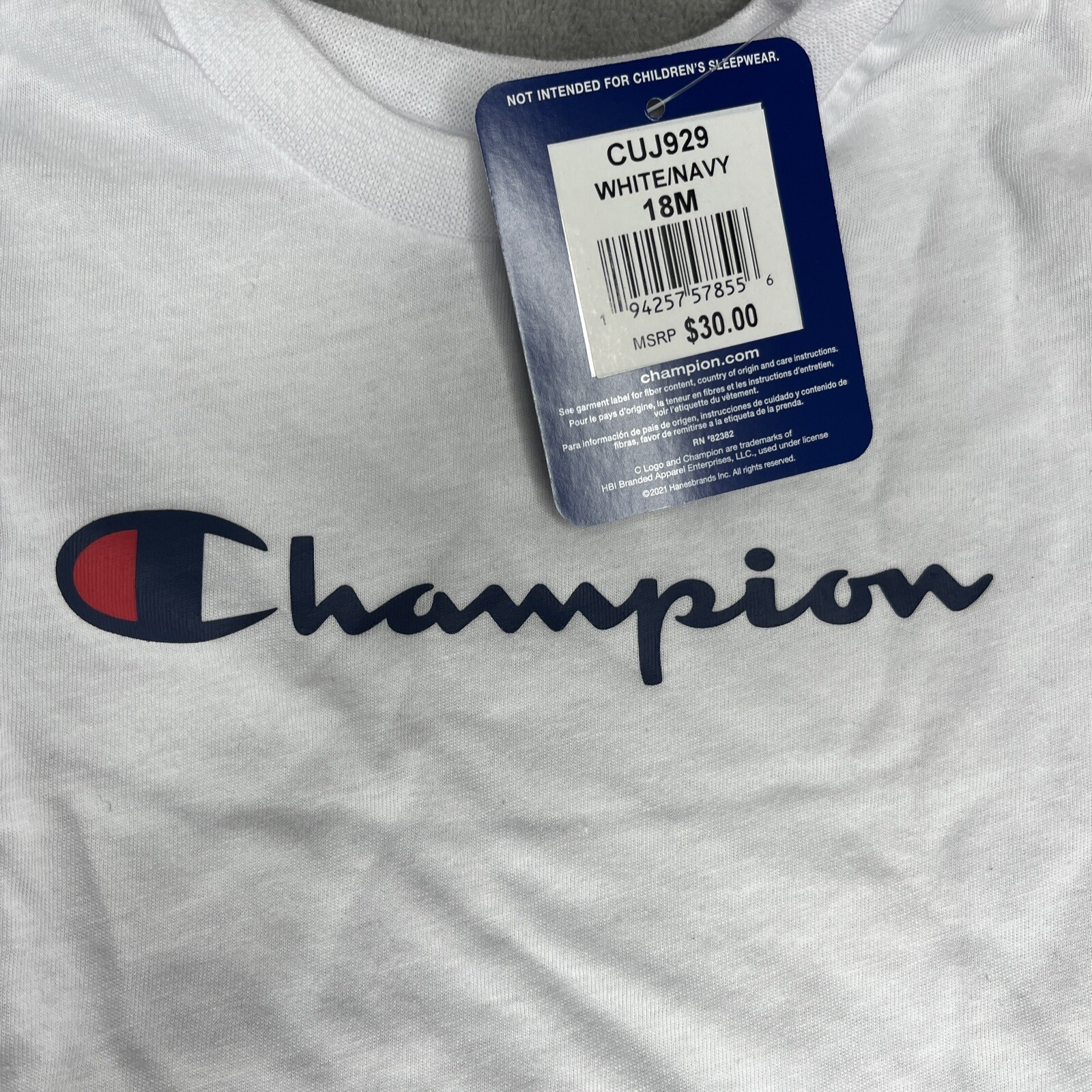 Champion Toddler Tee Shirt & Sweat Pants Combo – White & Navy Blue – Size 18m