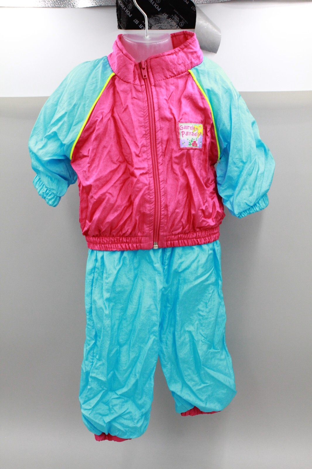 McKids Vintage Pink Blue Garden Paradise 12M Outfit Nylon Jacket Pants Parachute