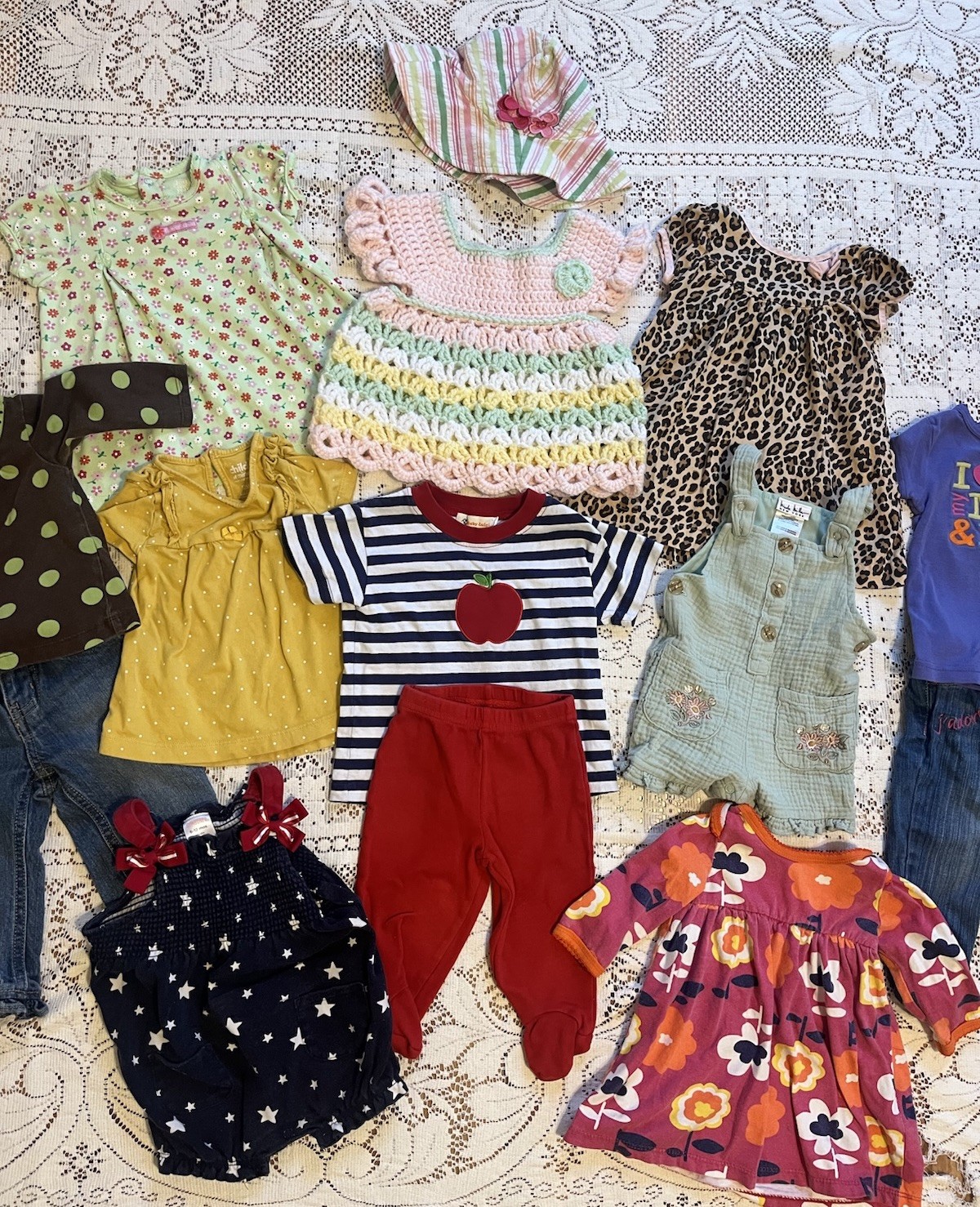 Baby Girl 6-12m Spring/Summer bundle 90s Y2K LOT14pcs Dresses Overalls Outfits