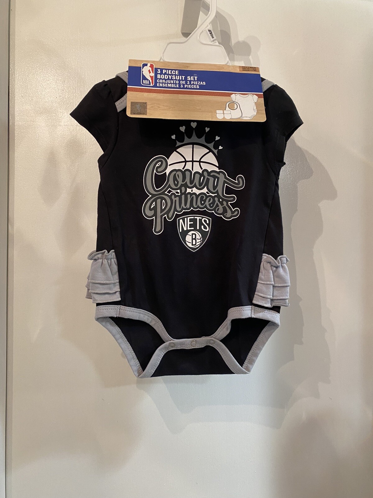 NBA 3 Piece Romper outfit 3-6 Month Baby Girl Brooklyn Nets BasketBall Black New