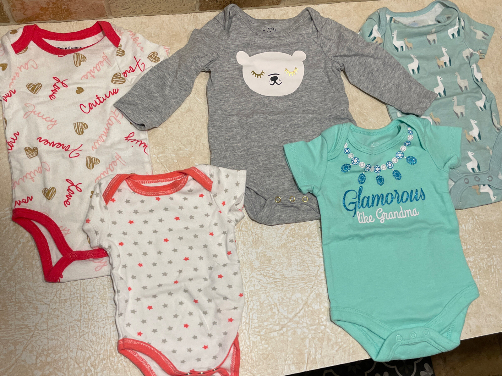 Lot Of 5 Sayings Stars Animals Baby 0-3 Months Clothes One-Piece Assortment