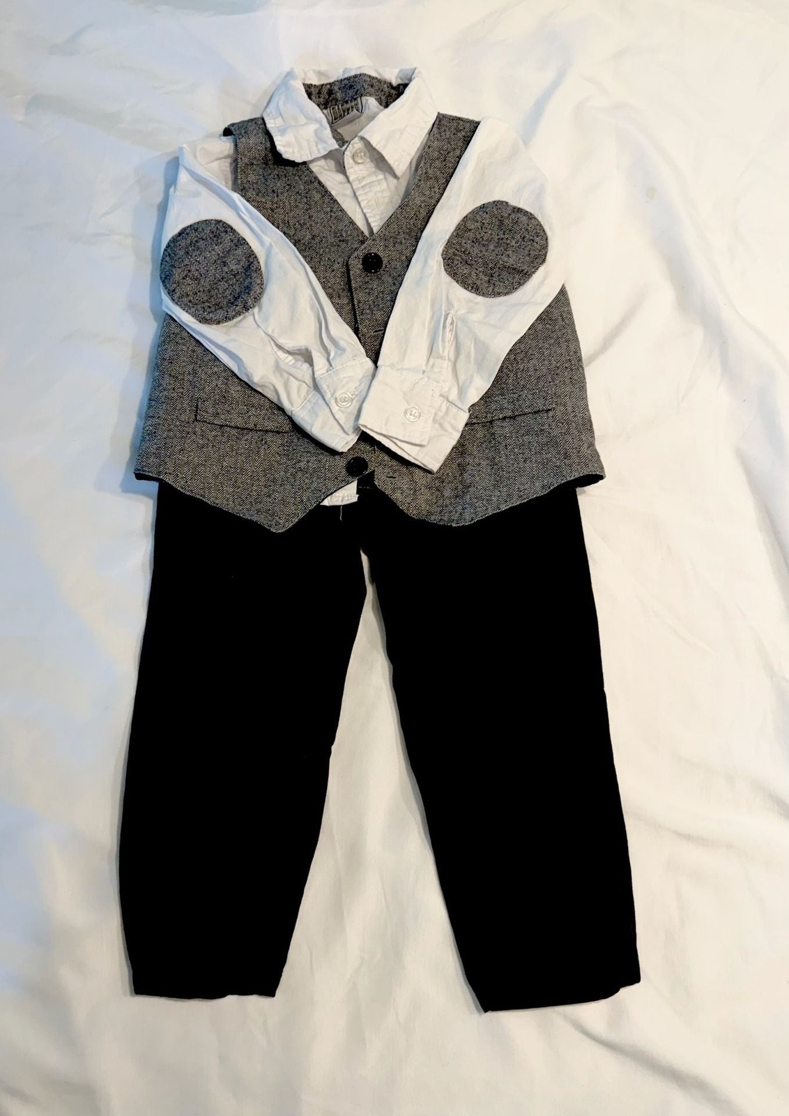 Dapper Dude Boys 3T Grey Herringbone Vest Long Sleeve Shirt with Dress Pants Set