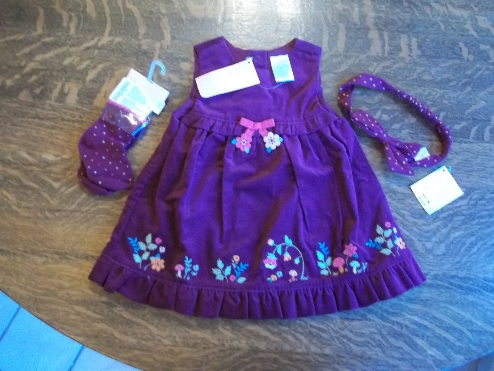 Gymboree 2012 Happy Hedgehog velvet jumper dress socks headband NWT 3-6 burgundy