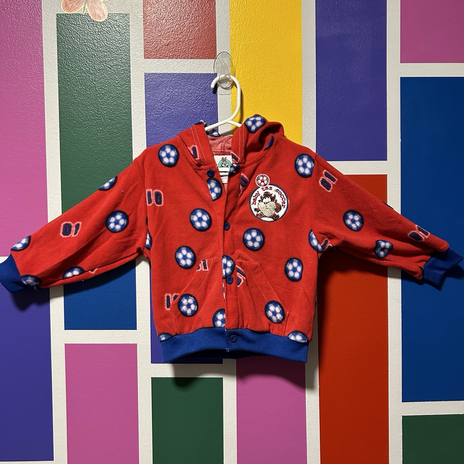 Vintage 90s Looney Tunes Taz Tasmanian Devil Red Soccer Jacket Baby Size 24M