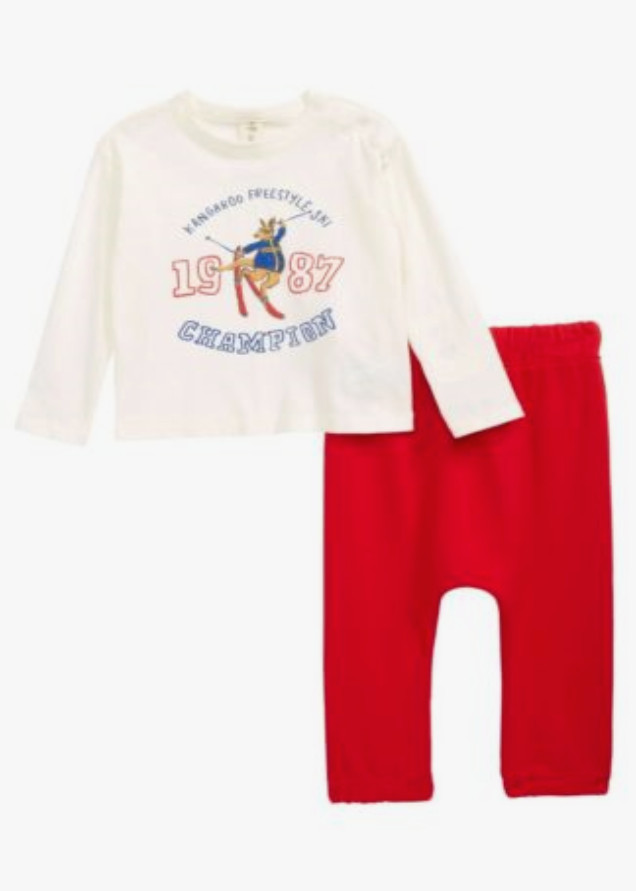 Tucker + Tate Ivory Kangaroo Freestyle T-Shirt & Red Pants 2-Piece Set Size 9M
