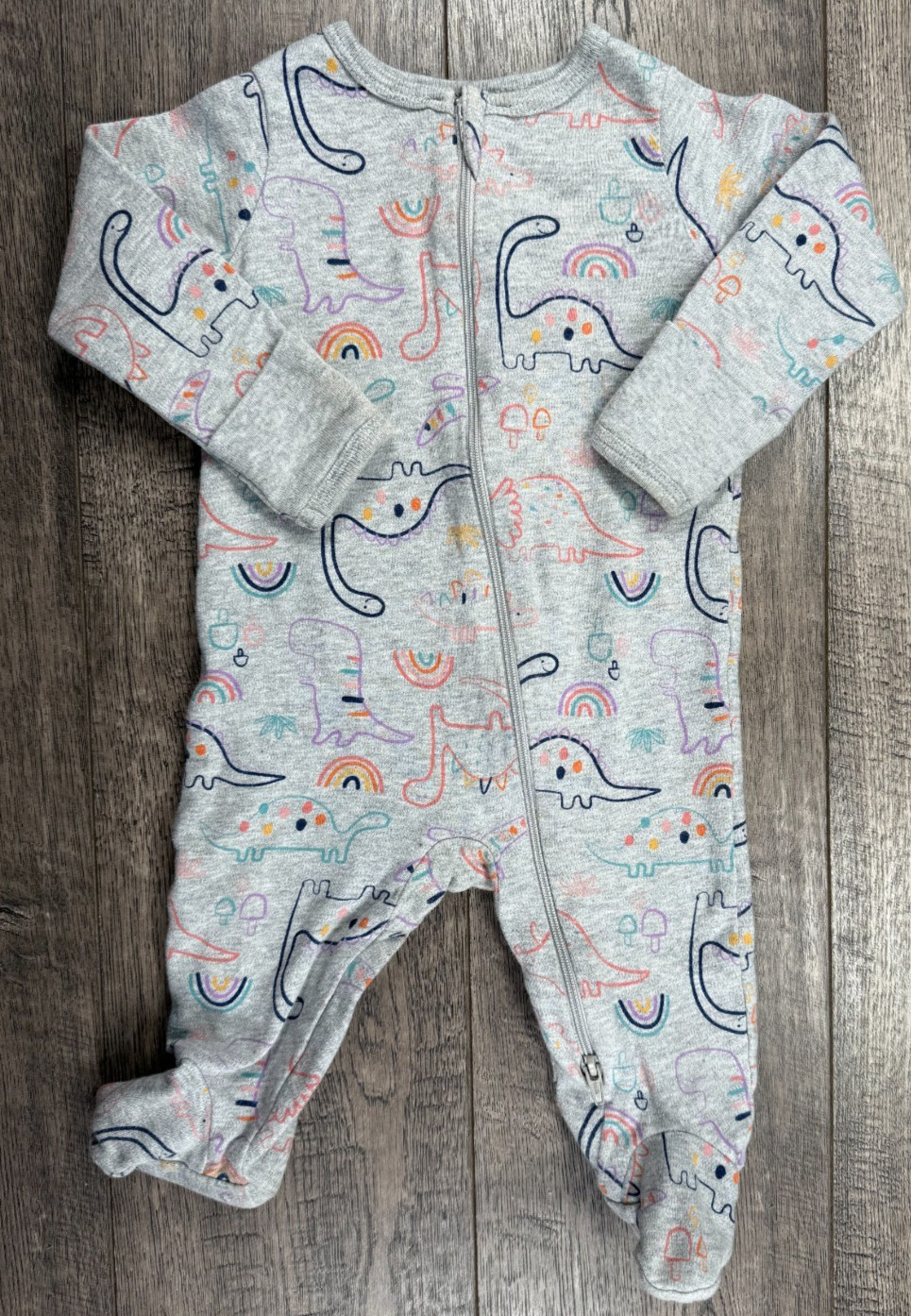 Baby Girl Clothes Wonder Nation 0-3 Month Gray Dinosaur Footed Outfit