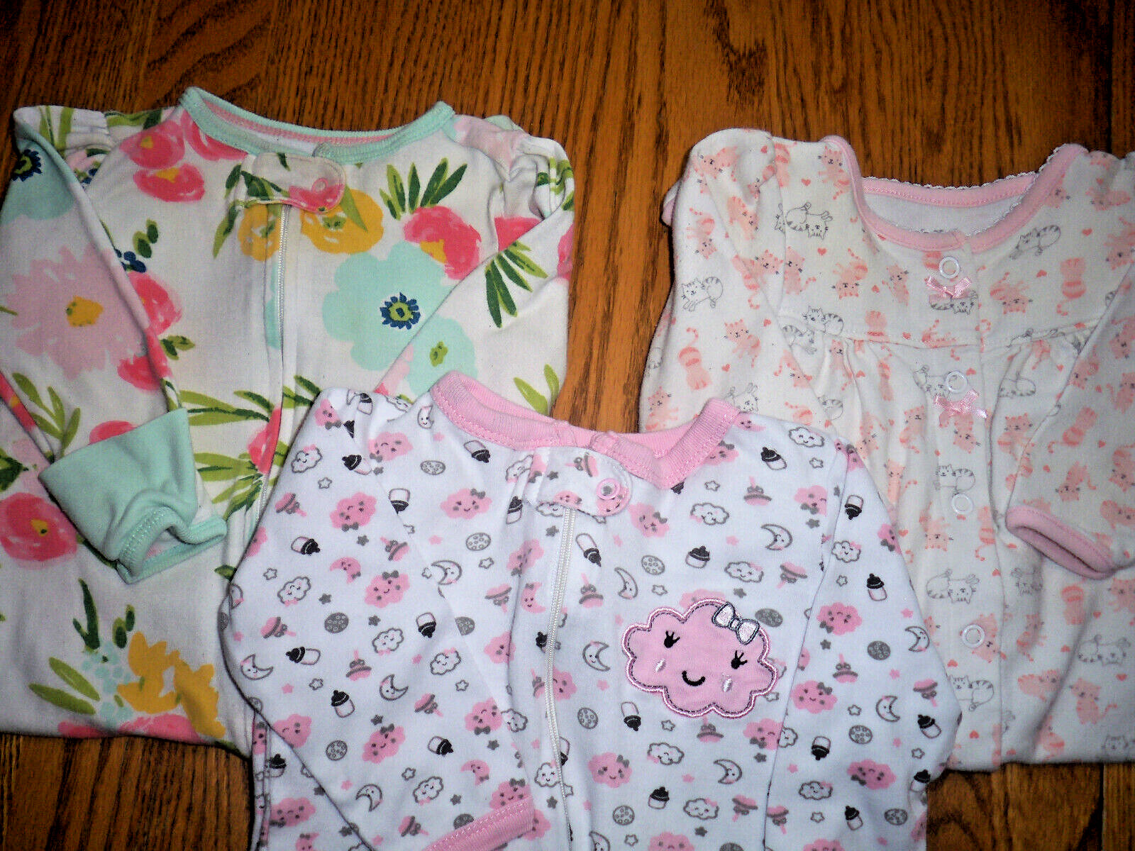 GIRL 6-9 months Spring/Summer 3 Pajamas, 6 Snap one-piece, Romper, Shirt, Shorts
