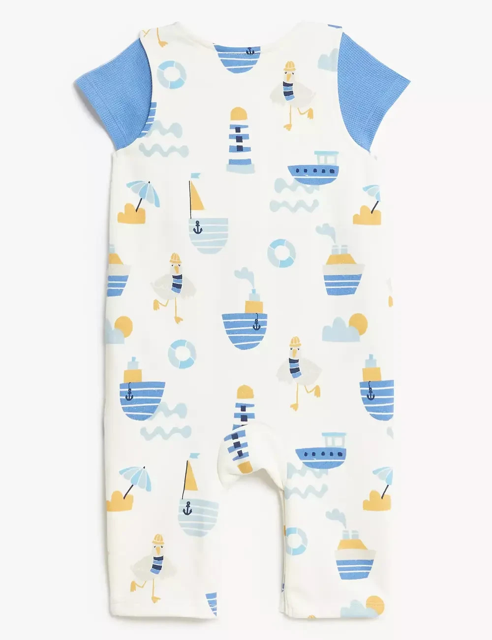 New Marks and Spencer M&S 2pc Blue White Cotton Rich AOP Boat Print Outfit Set