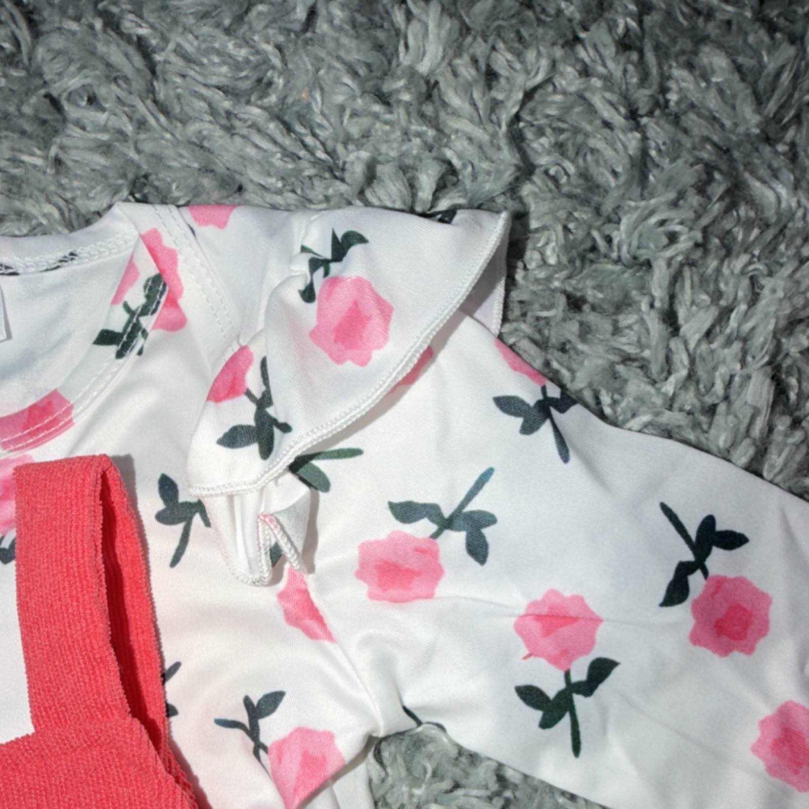 Pink Floral Bear 3 Piece Outfit Set 3-6M Bodysuit Overalls Headband