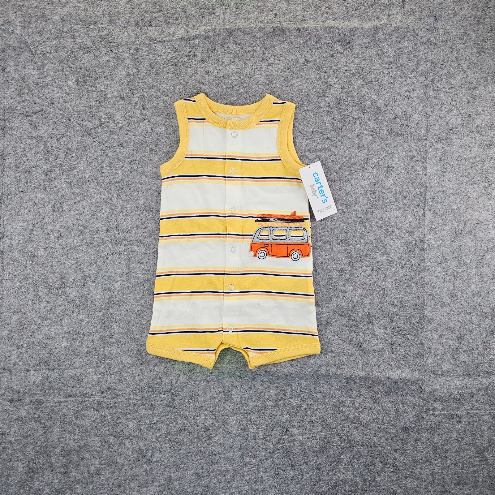 Carter’s Baby Boy 1-Piece Yellow Striped Romper Jumper 6 months Car NWT