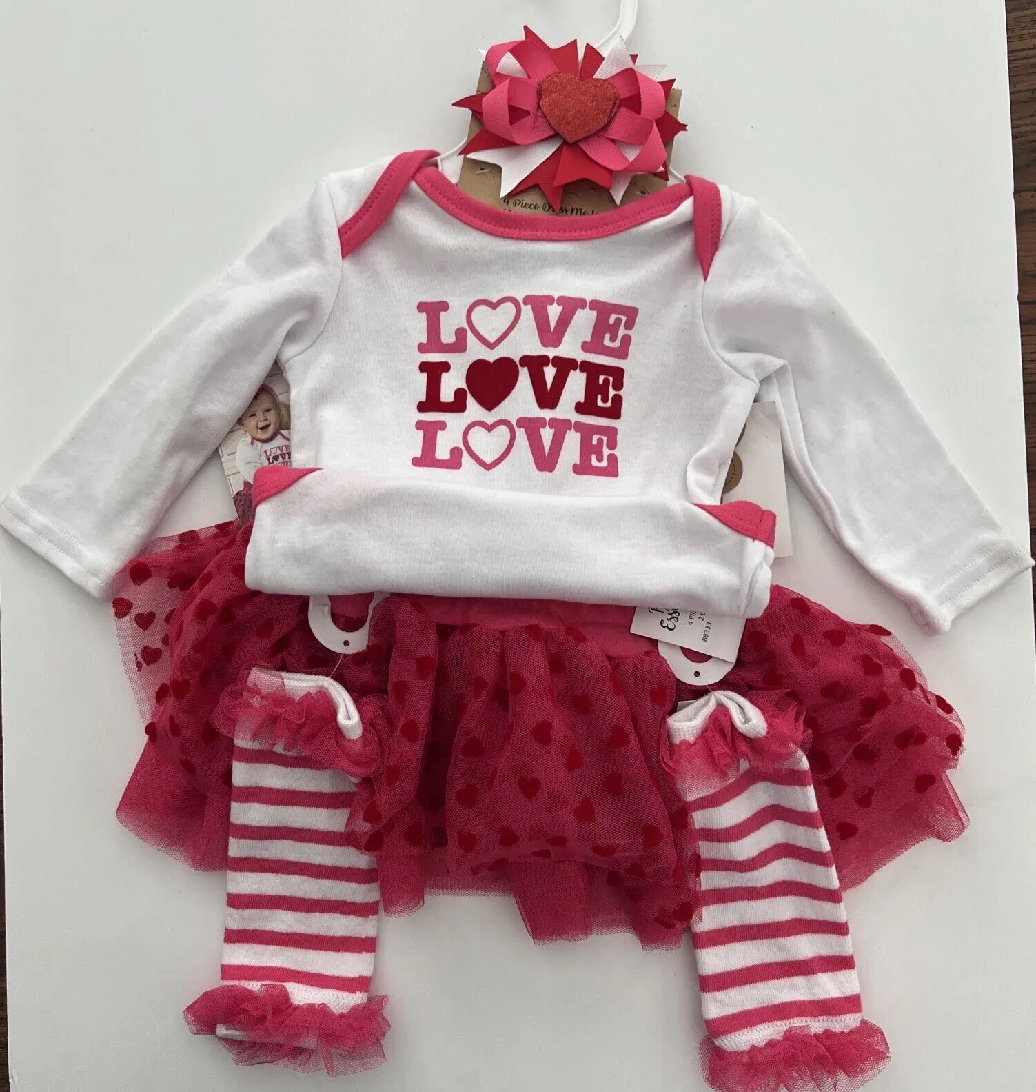 Baby Girls “Love” 5 Pc VALENTINES Outfit Sz 9 mo Tutu Leggings & Hair Bow! NWT