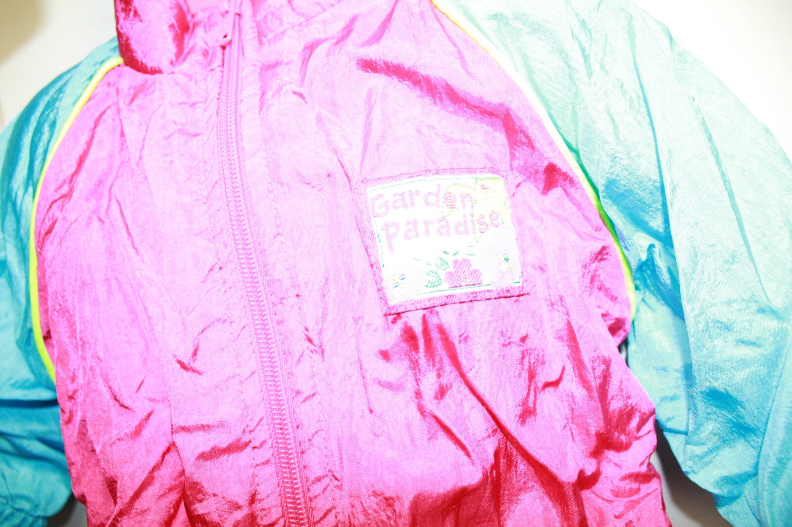 McKids Vintage Pink Blue Garden Paradise 12M Outfit Nylon Jacket Pants Parachute
