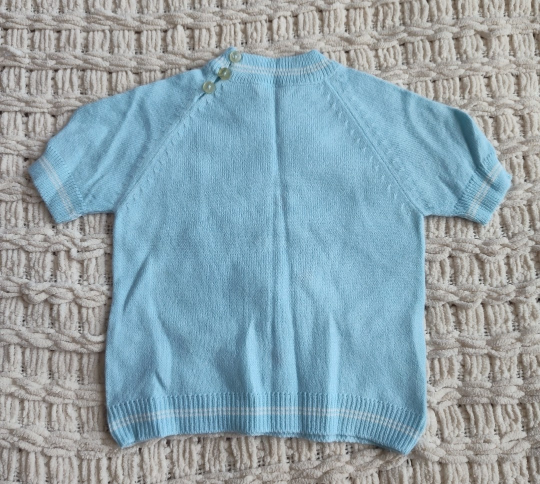 Vintage Baby Outfit Al Dino Knits Top Shirt Diaper Cover Shorts Blue Puppy Dog