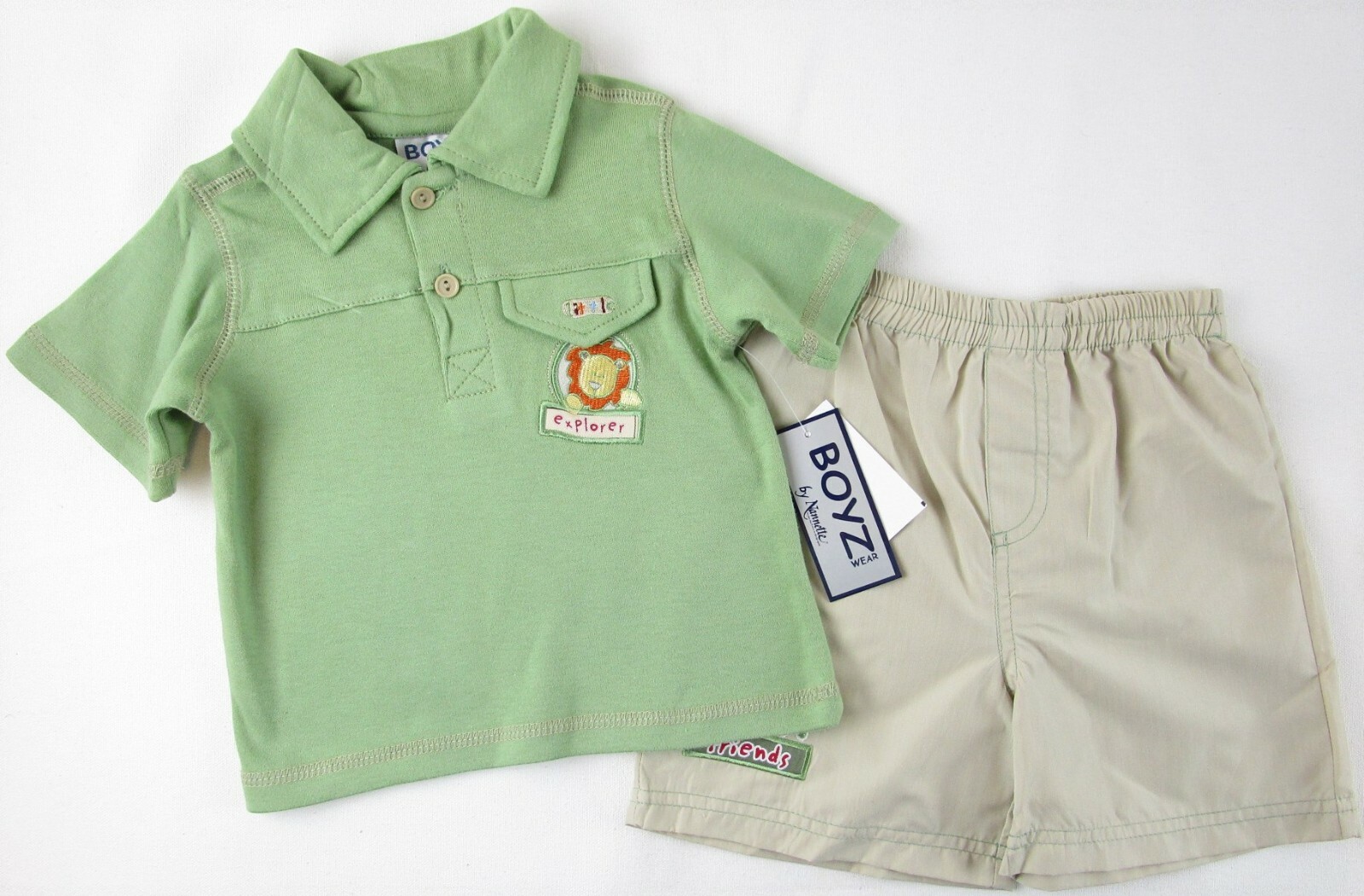 NWT Boyz by Nannette Boy’s Safari Friends Shorts Set Outfit, 12 Months