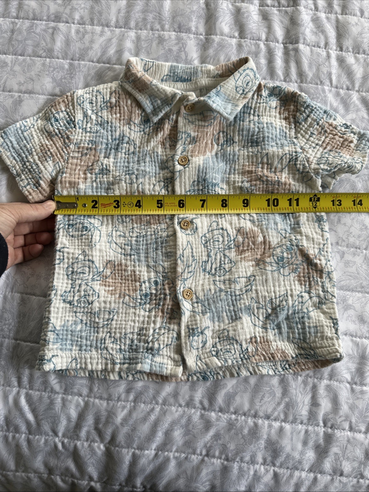 Disney Lilo And Stitch Boys Size 2T Cream Blue Outfit Shirt Shorts Cotton