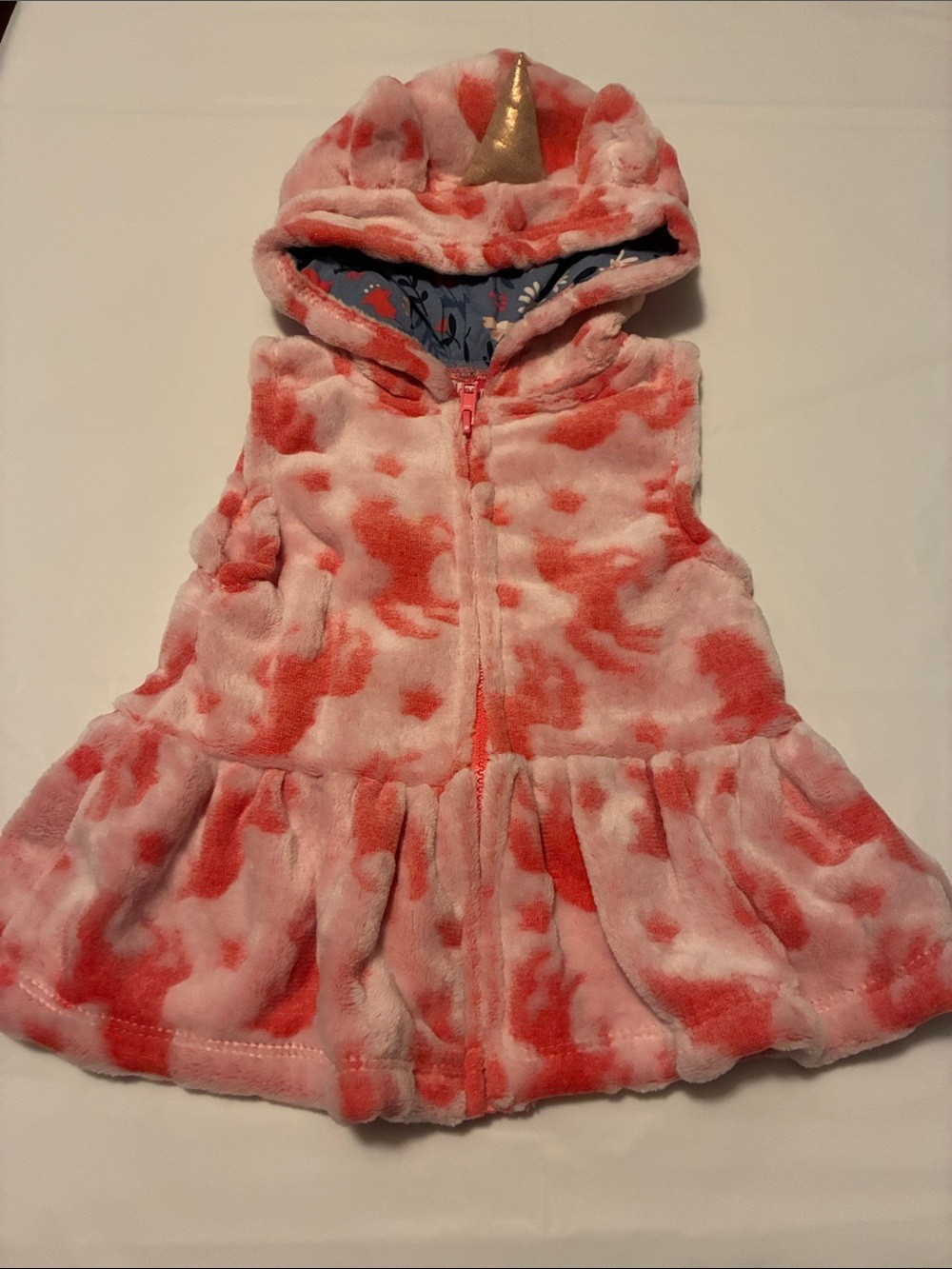 Penelope Mack Girls Navy Unicorn Top with Blue Floral Pants and Pink Hooded Vest