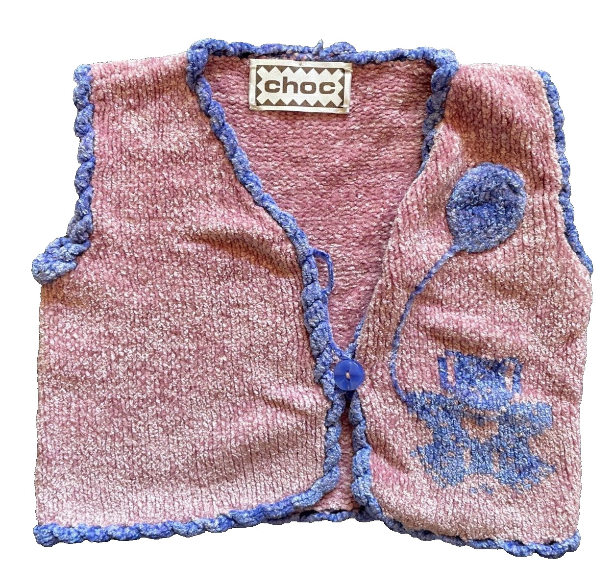 Vintage CHOC~1980’s Soft Rayon Knit Vest Unisex Two Button & Decorated Panel.