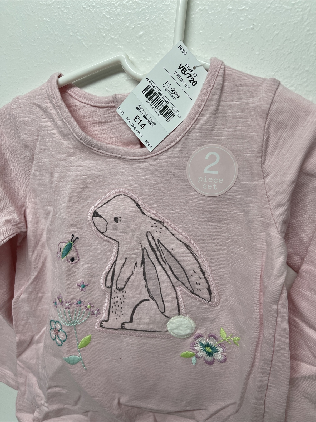 Next 2-Pcs Pink w Bunny applique LS top & Printed Leggings Set, Baby girls 1-2 Y