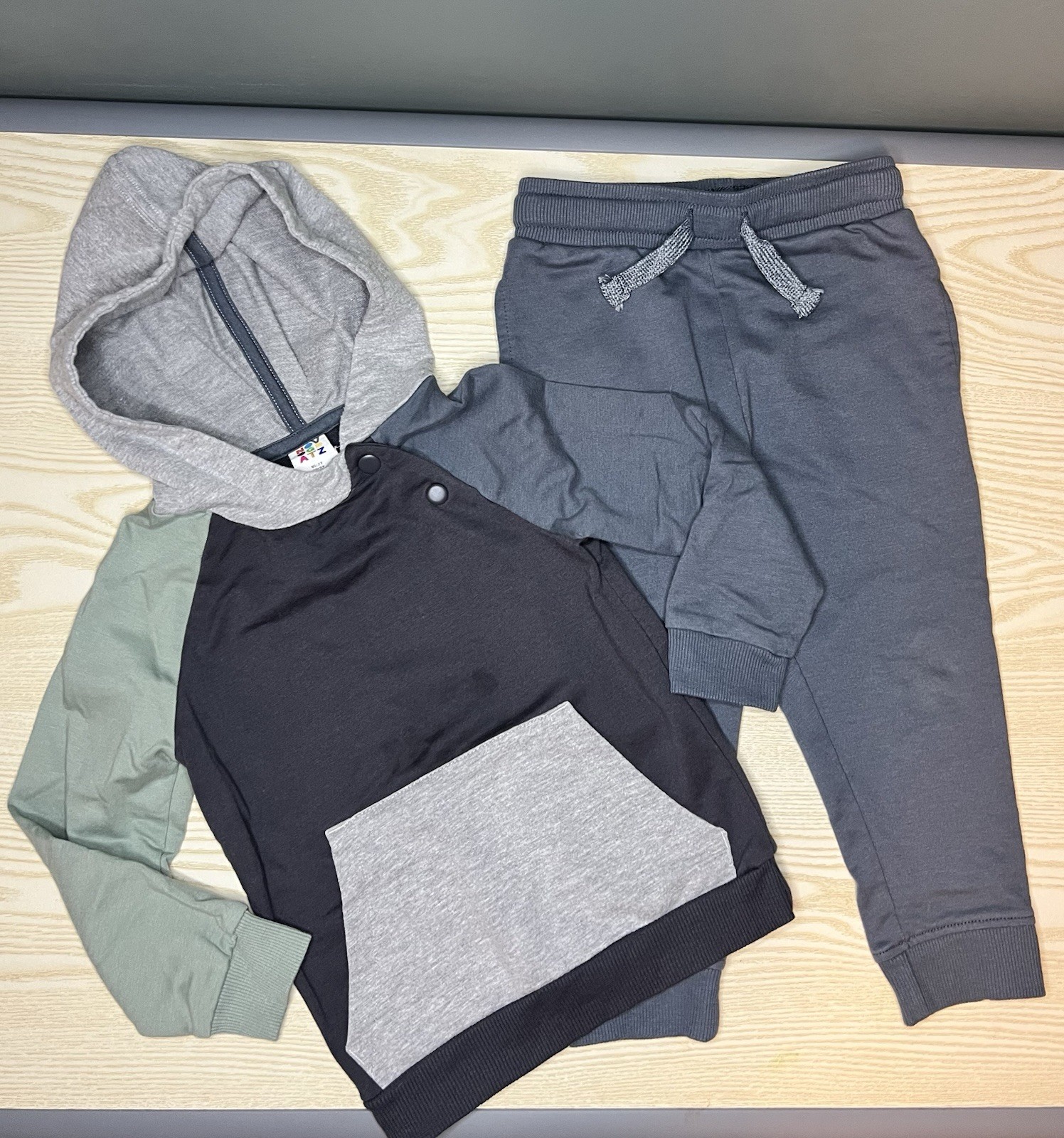 Color Block Pocket Hoodie + Jogger Pant Set Blue Gray Green Toddler Boys 2T