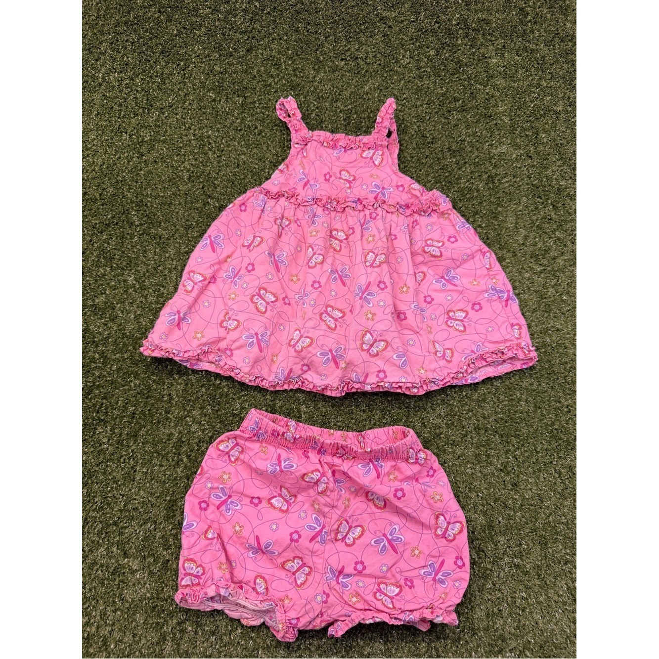 Vintage Y2K Okie Dokie 2 Piece Pink Butterfly Dragonfly Tank Top Boomer Set 12m