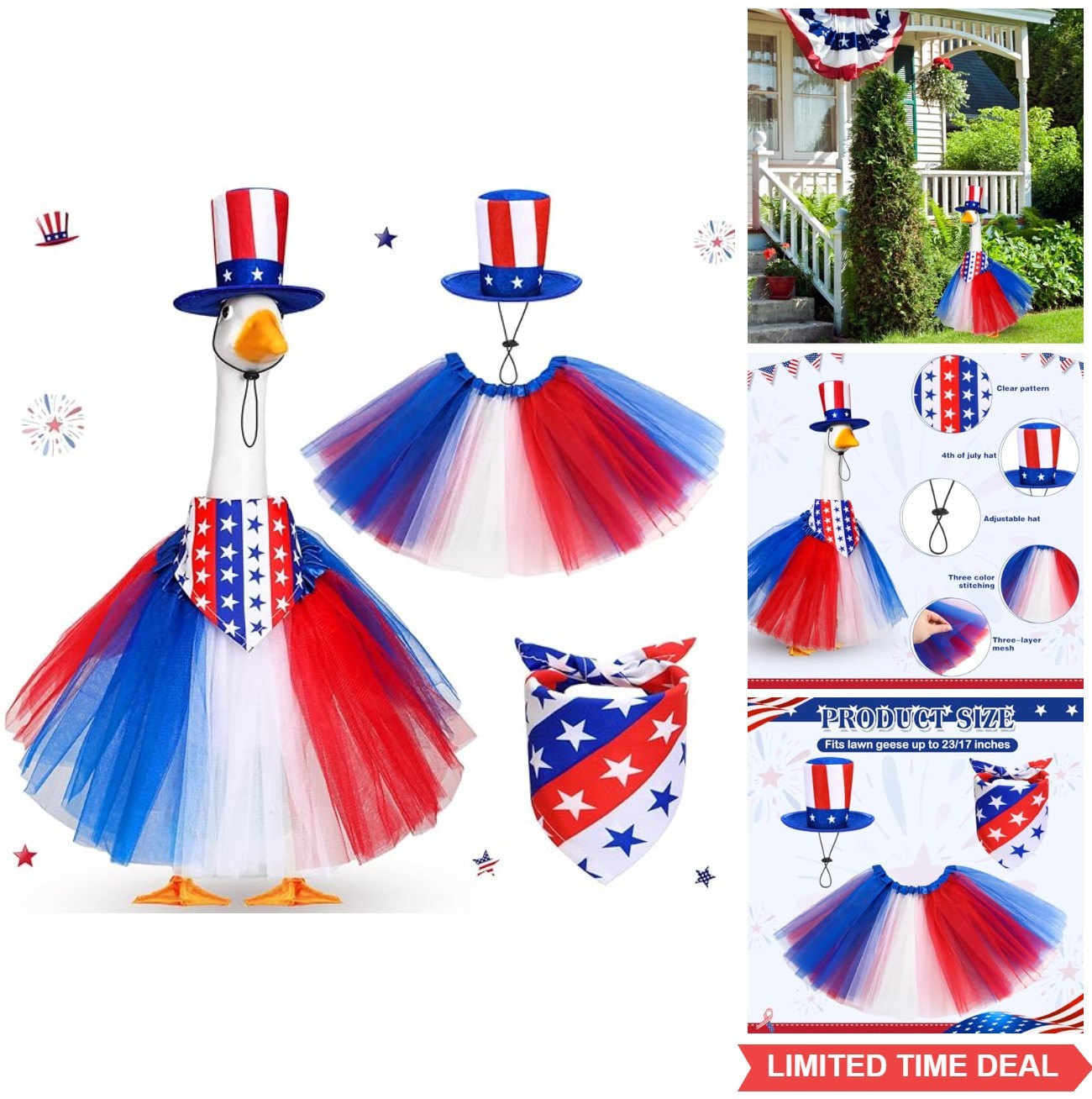 Porch Goose Outfits 3 Piece Set Hat Tutu Bandana for 23 Inch Lawn Geese
