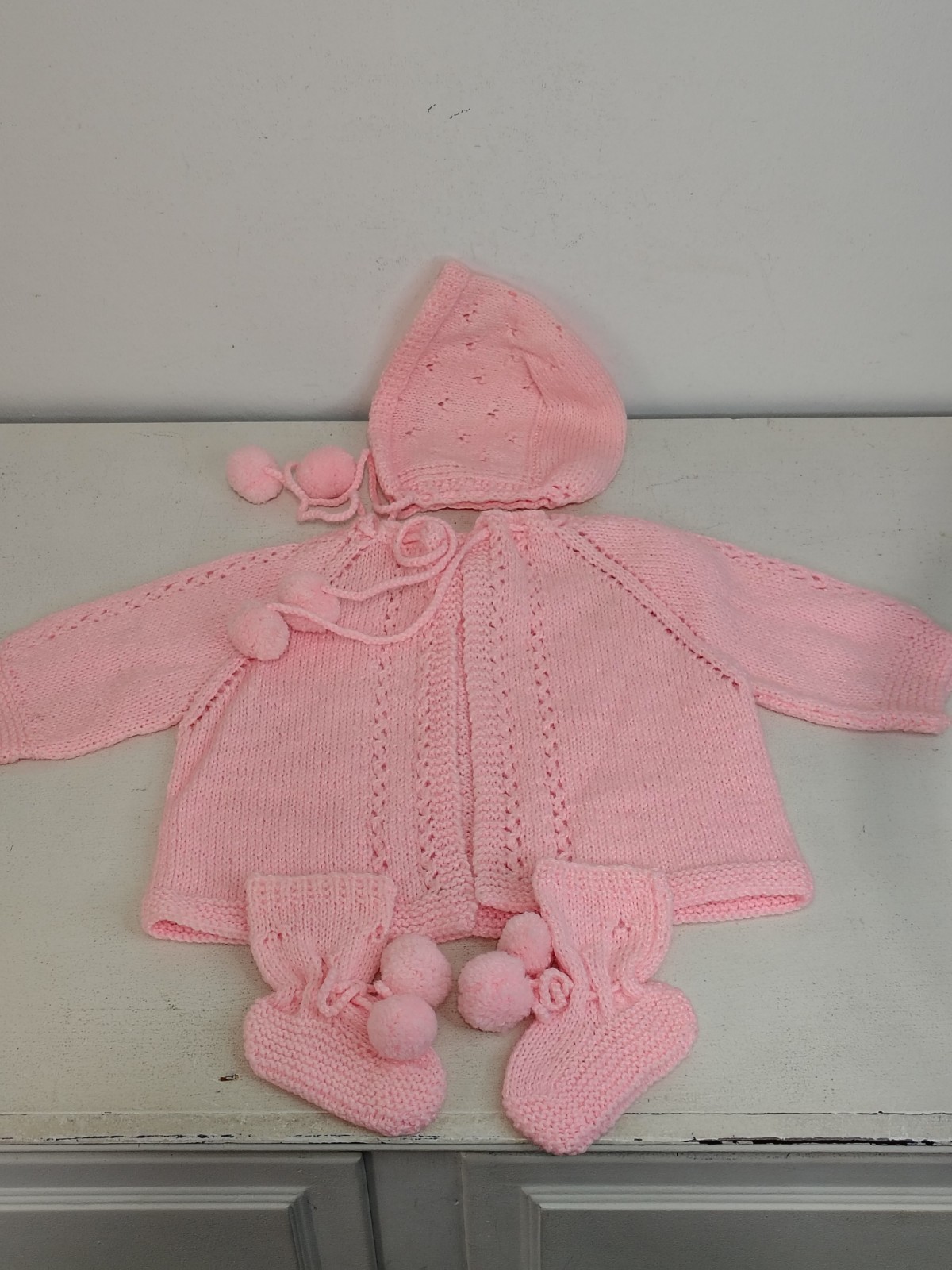 Vintage Handmade Sweet Baby Girl Sweater, Bonnet, Booties 18-24 Month~SeeRead