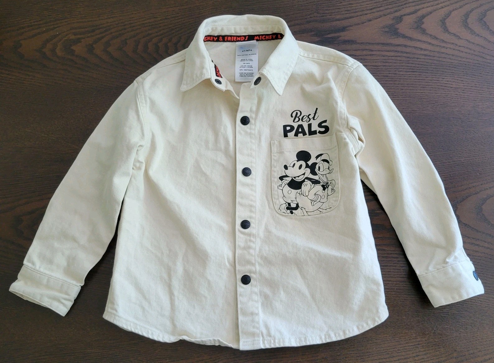 Disney Mickey & Friends Cream Color Denim Shirt Shacket 4T Toddler Boys Girls