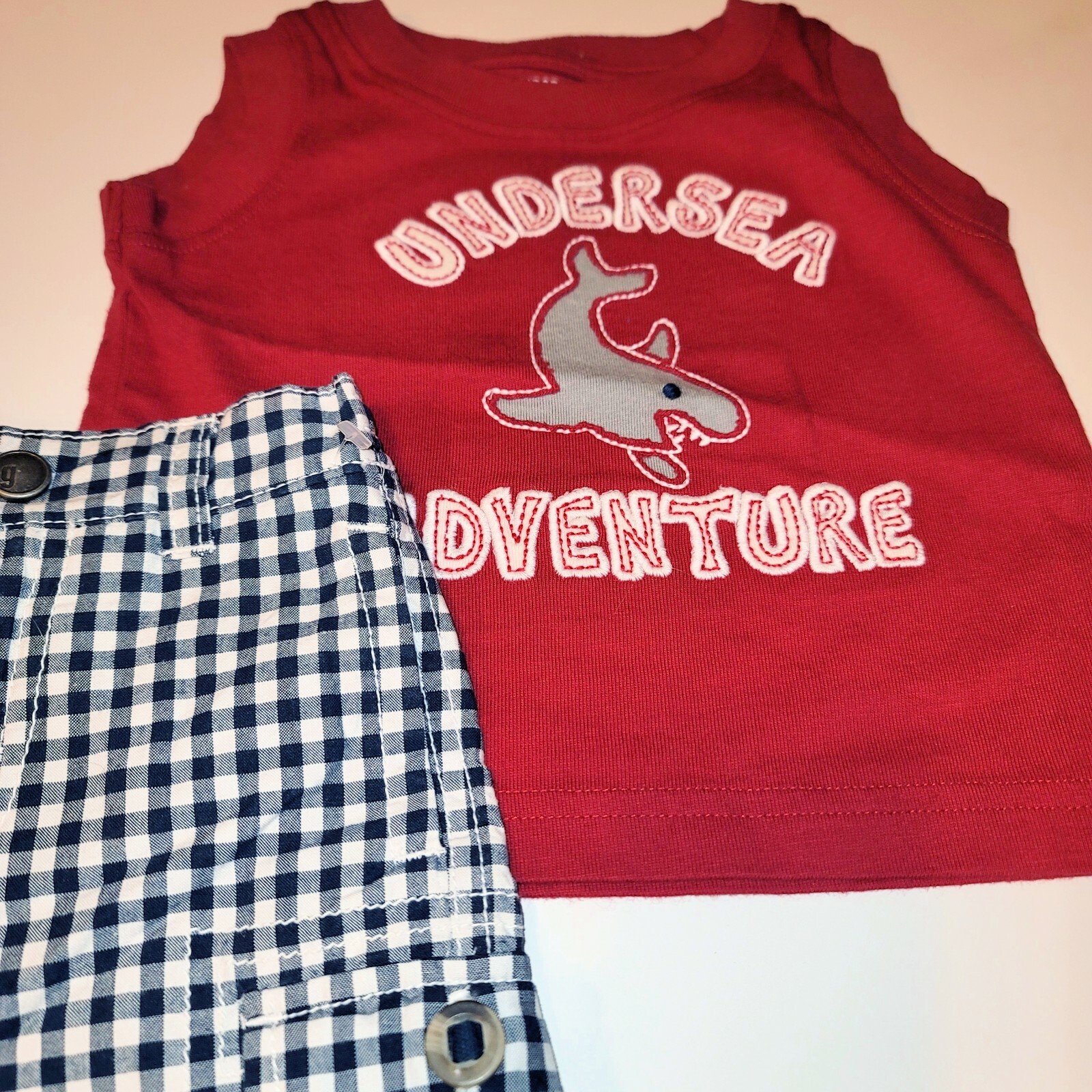 Gymboree 3-6 mo Shark Cove Navy gingham Shorts Shark Tank NWT 2010