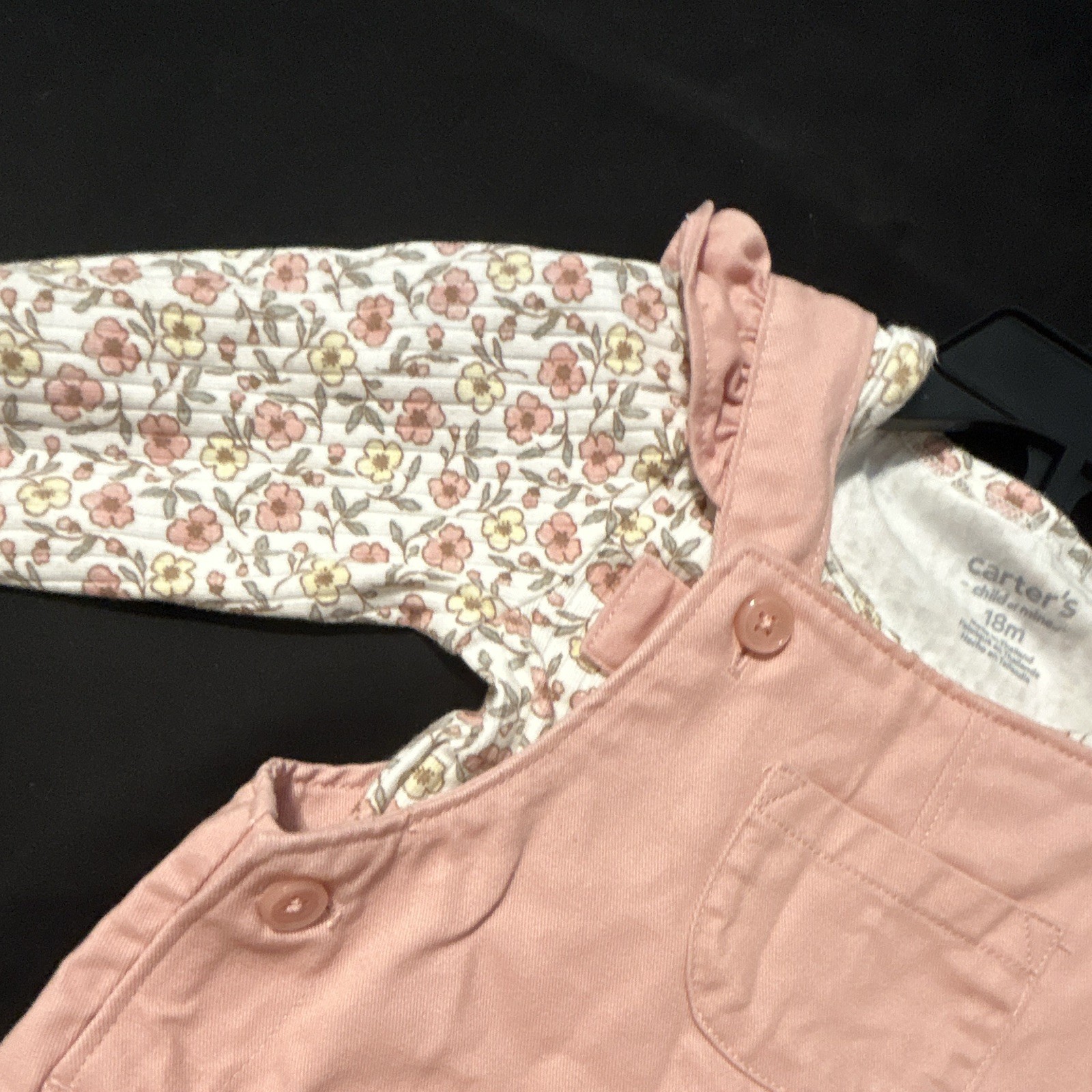 Carter’s Girls 18M 2-Piece Pink Overalls & Floral Long Sleeve Knit Top
