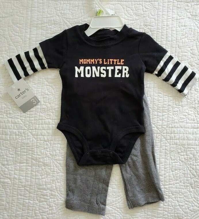 NEW CARTERS BABY HALLOWEEN MOMMYS LITTLE MONSTER 2 PIECE SET TURN AROUND SIZE 3M