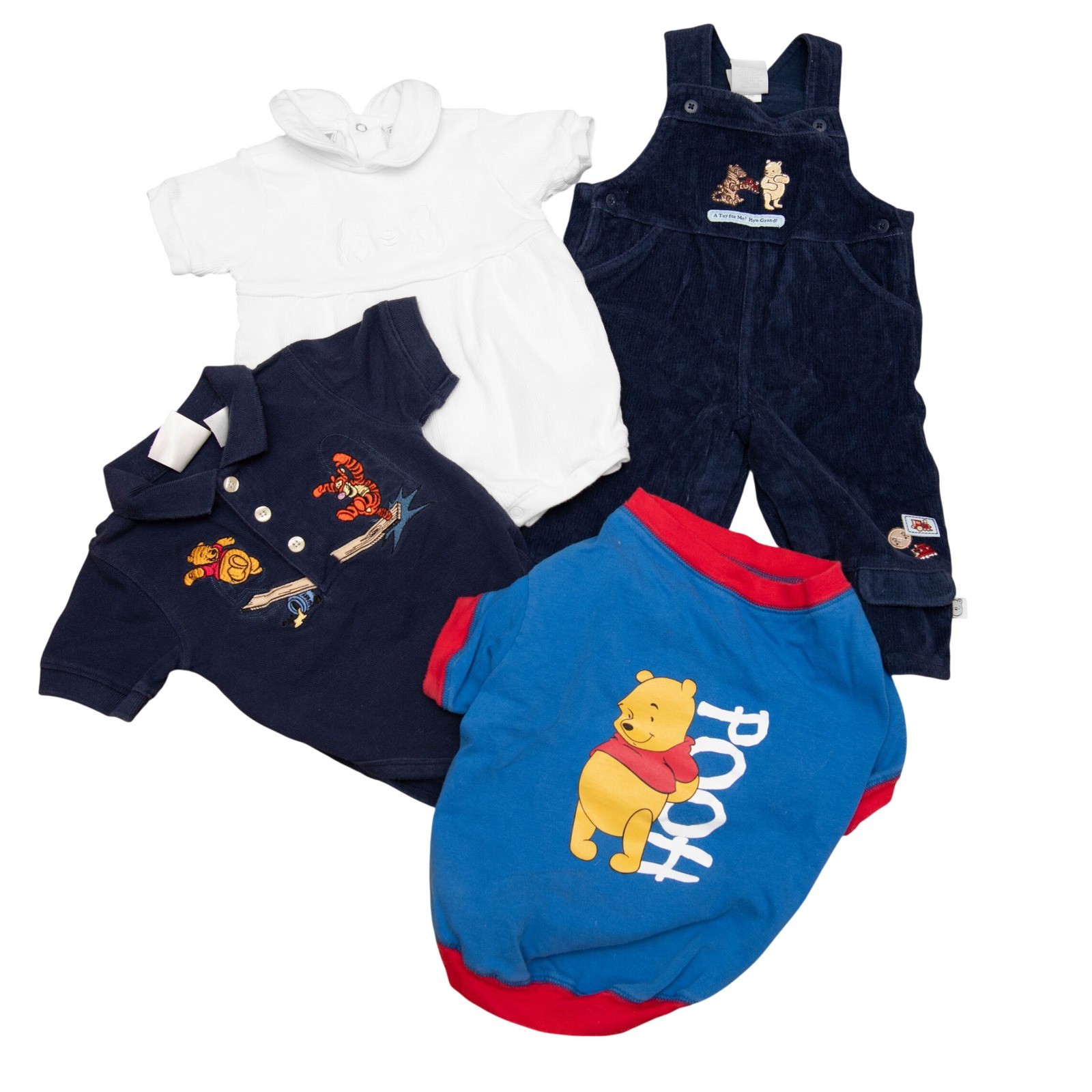 VTG Disney Winnie the Pooh Baby Bundle Corduroy Overalls Romper Polo Set